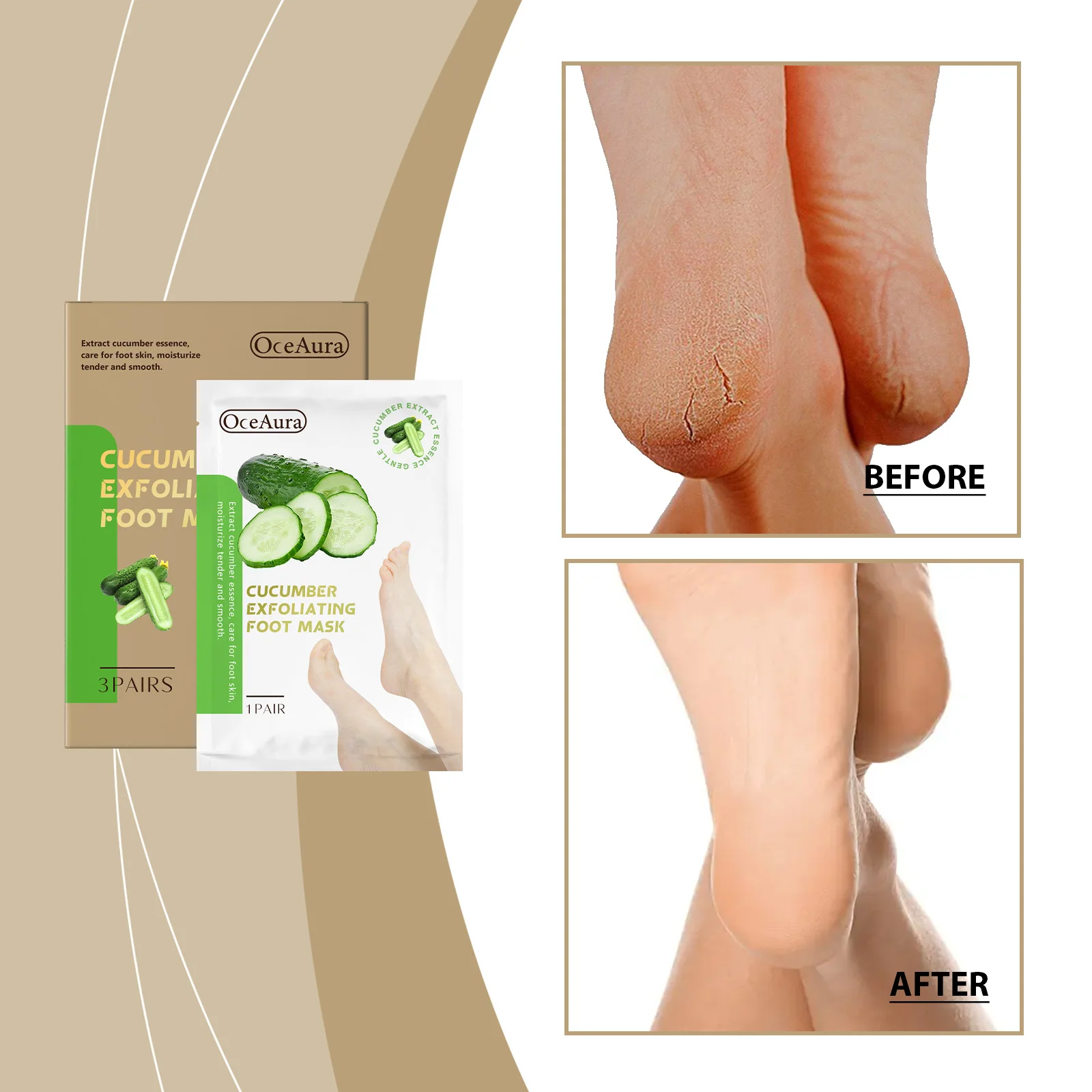 Masque professionnel de traitement des pieds - Exfoliation infurée de concombre pour pieds doux de bébé