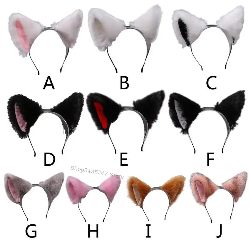 현실적인 고양이 귀 모피 플러시 헤드 밴드 애니메이션 코스프레를위한 일본 스타일 헤어 후프 액세서리 생일 파티 h7ef
