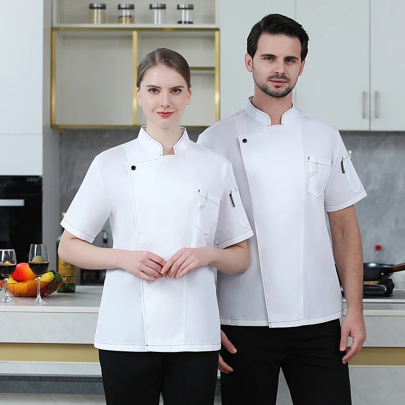 Navy Short Sleeve Chef Jacket customized  logo Chef Uniform Men Kitchen Restaurant coat Shirts Summer Cook Coat Waiter Clothes