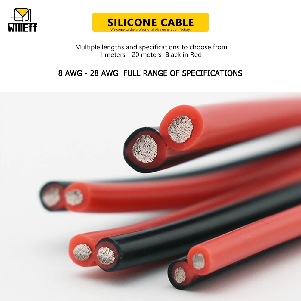 2 pin Silicone wire Black Red Parallel wires Extremely soft Silicone cable Double wire Car battery extension cable Electric wire