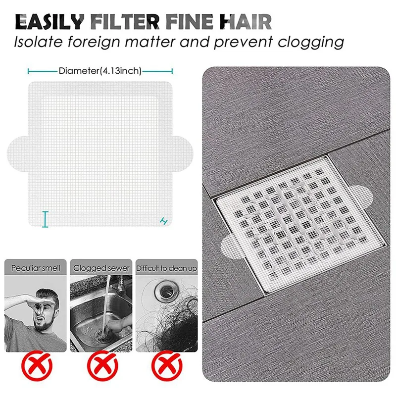 Disposable Hair Catcher Shower Drain Floor Sink Strainer Filter Mesh With Stickers For Bathroom And Kitchen 30 Pack