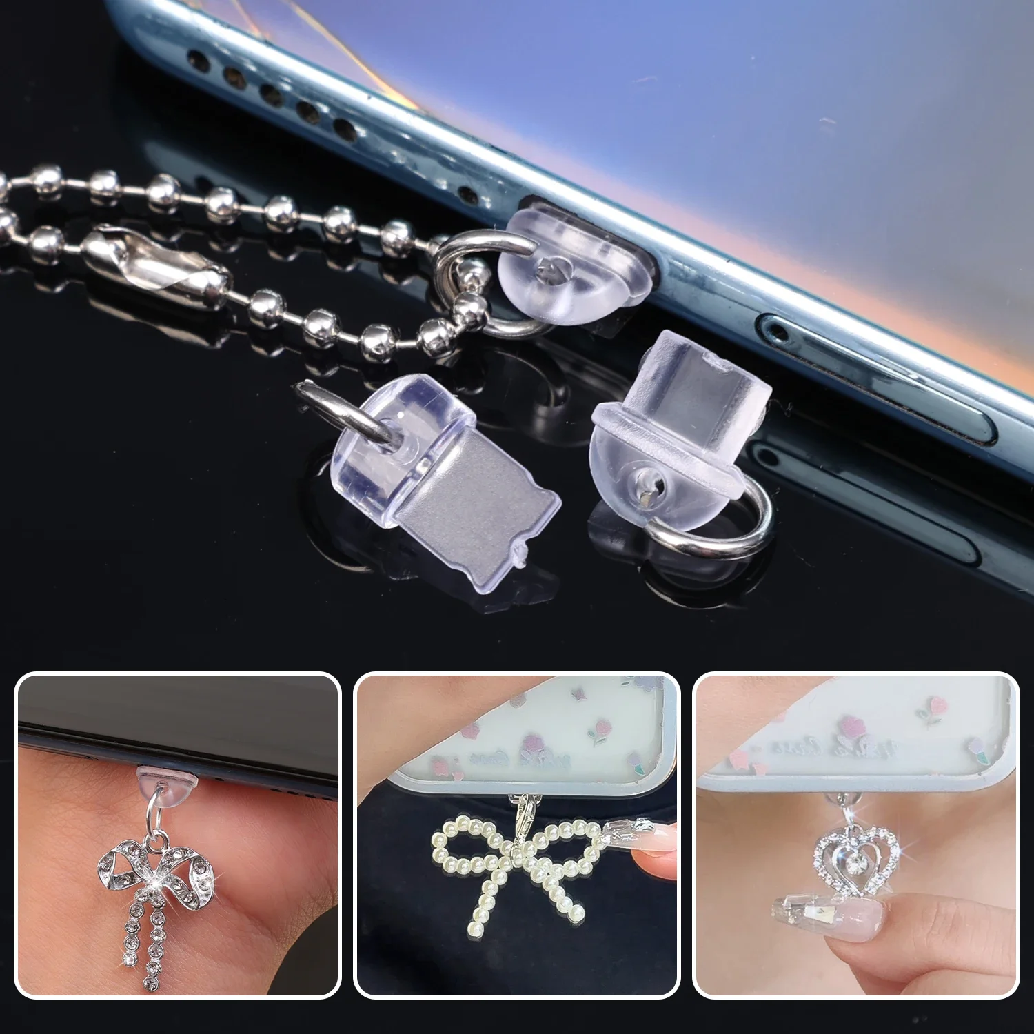 DIY Anti Dust Plug Transparent Charge Port Dust Plug for IPhone Type C Android Plug Stopper Protection Cap Mobile Phone Pendant