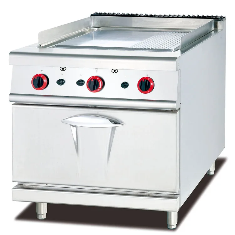 Restaurant Kitchen Gas Range Commercial Stainless Steel 2/3 Flat & 1/3 Grooved Gas Griddle Grill With Oven