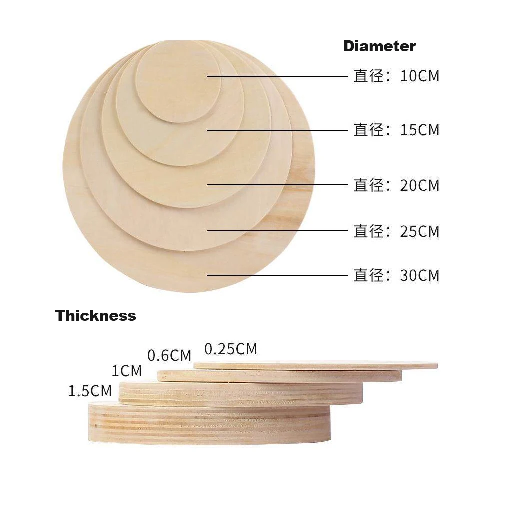 Thick 5-30mm Hand Drawn DIY Handmade Round Wooden Chip Diameter 50-400mm Wooden Board Pyrography Oak Plywood Thin Wooden Boards