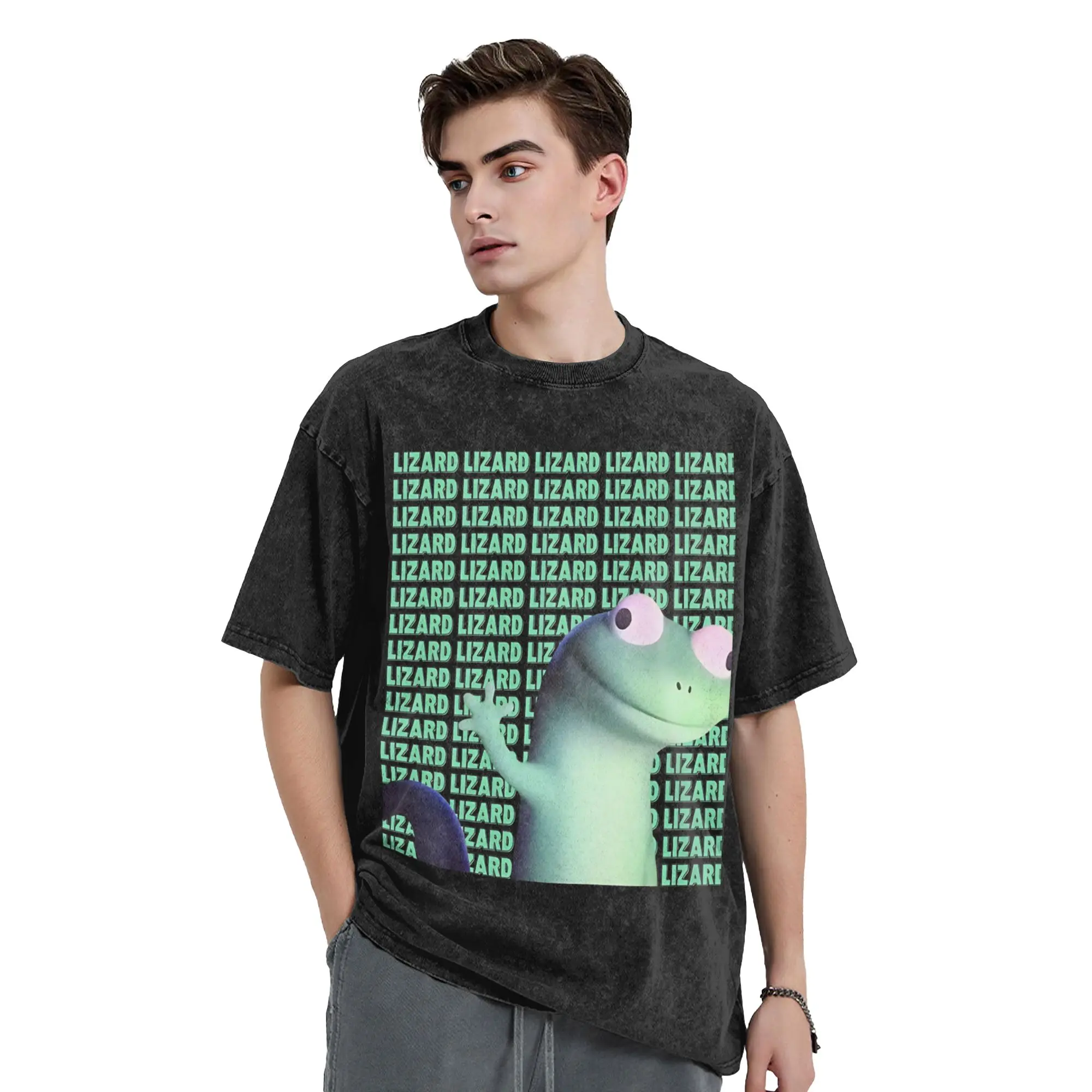 Hoppers TOM Lizard Meme Animals Vintage Washed T-Shirts Men Women  Funny Cotton Tee Shirt Round Neck Short Sleeve T Shirts