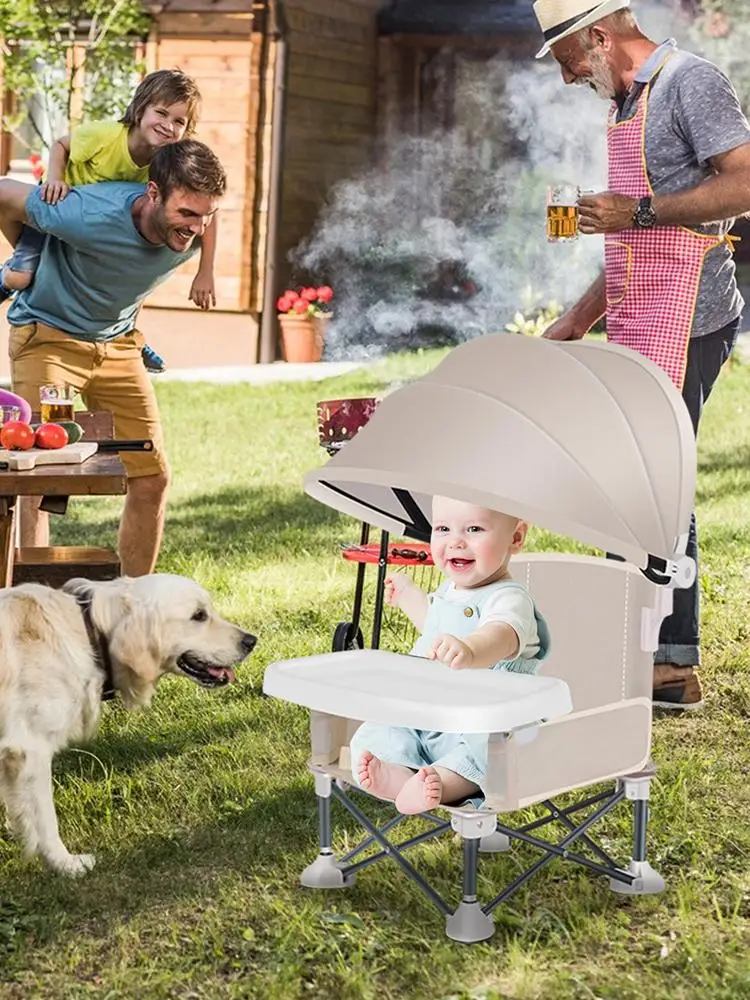 Opvouwbare babyvoedingsstoel Babyvoedingsstoel met zonnescherm en afneembaar dienblad Draagbare kinderstoel Opvouwbare stoelverhoger - afbeelding 2