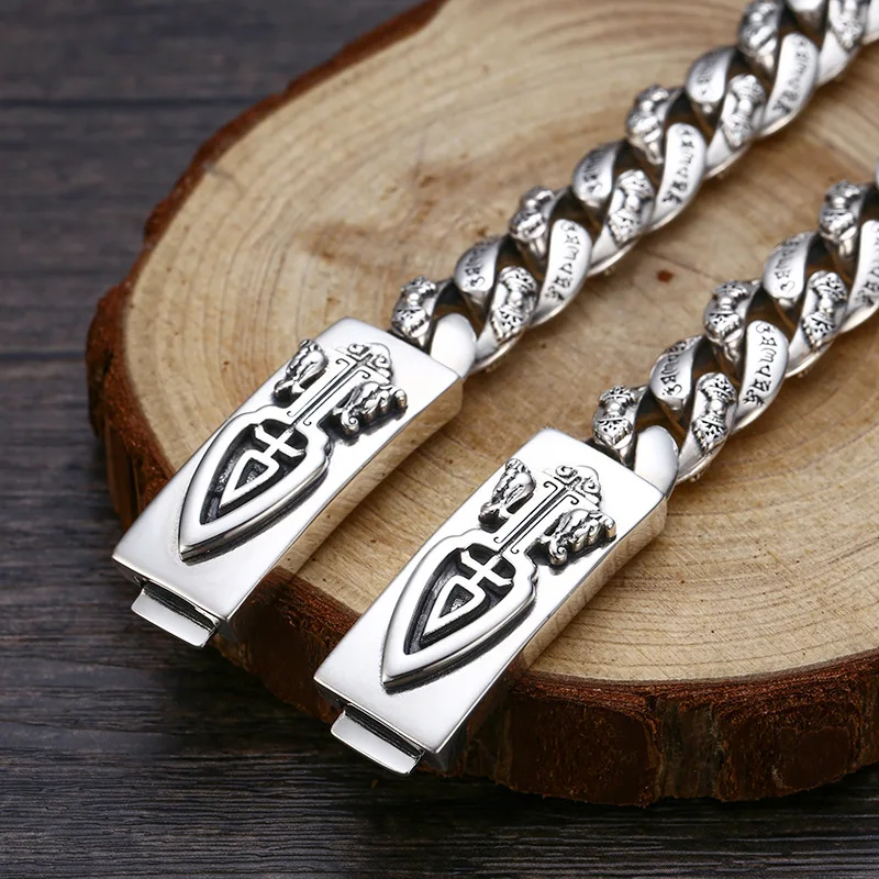 Retro National Style Six Word Truth Bracelet Men's Silver Color Open Bracelet Banquet Jewelry Accessories