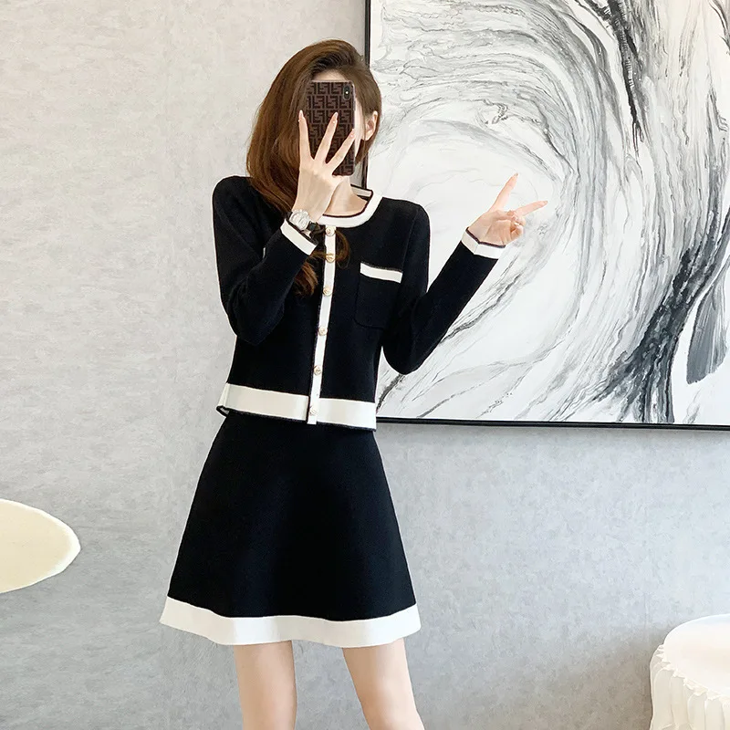 Winter Women Dresses Set Fashion Casual Long Sleeved Sweet Girl Style Temperament Commuting Dress