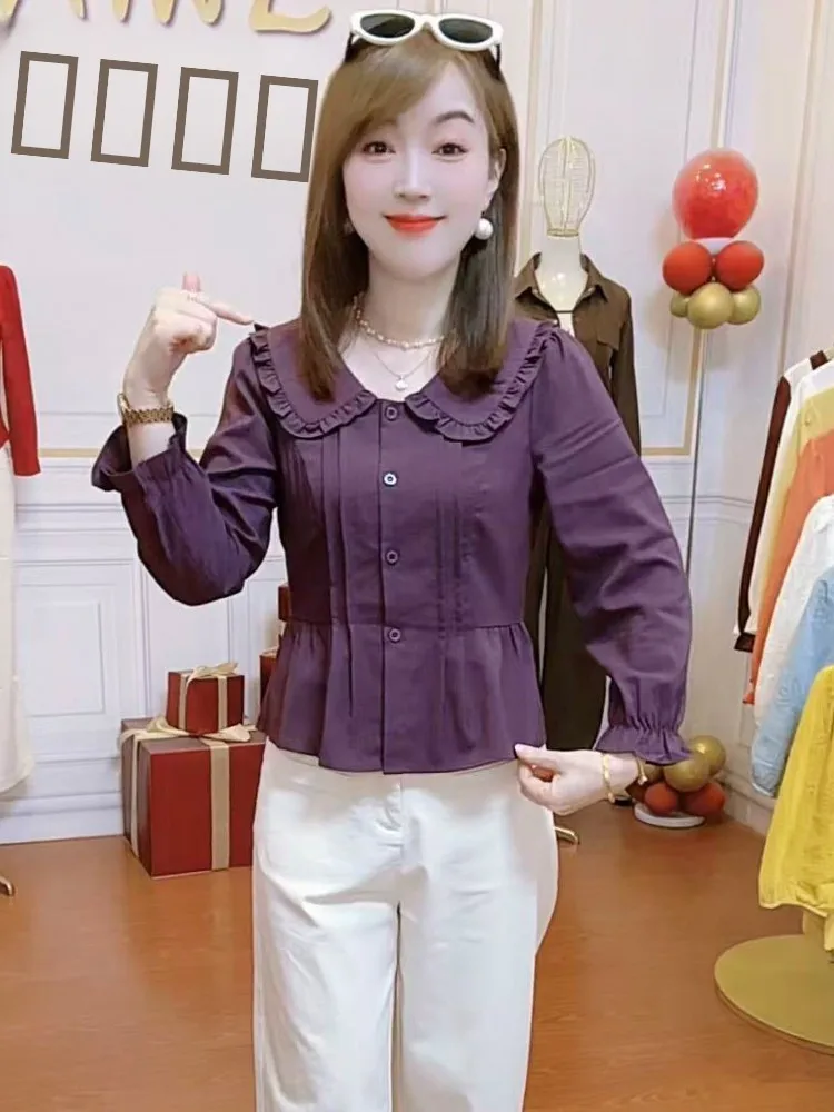 

Laid-ba Sle Color Long Sve Women's irt Korean Faion Slimming Versatile Anti-aging Top Casual Loose Fit