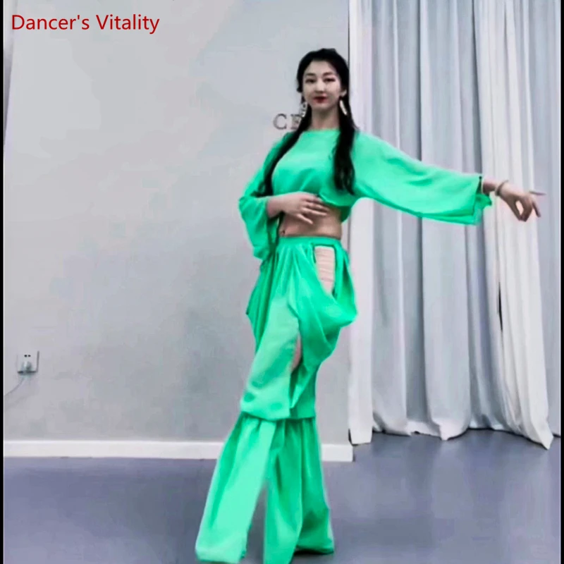 Belly dance training clothes for women belly dnancing long sleeves top+trouserd Indian costumes Chiffon lantern pants Oriental