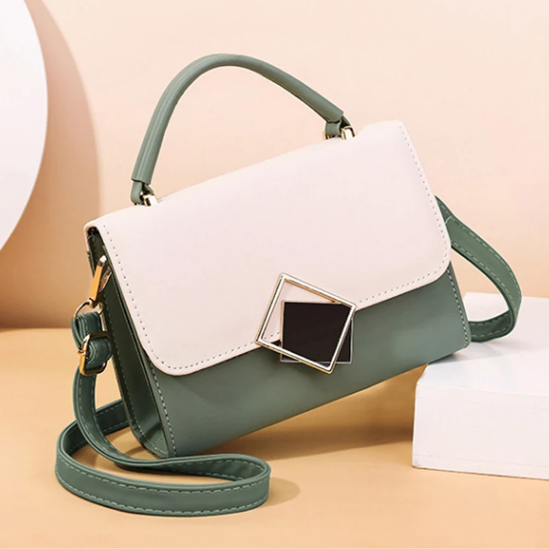 Fashion Contrast Color Crossbody Bag Women PU Leather Shoulder Bag Casual Messenger Bag Designer Small Square Bag Bolso