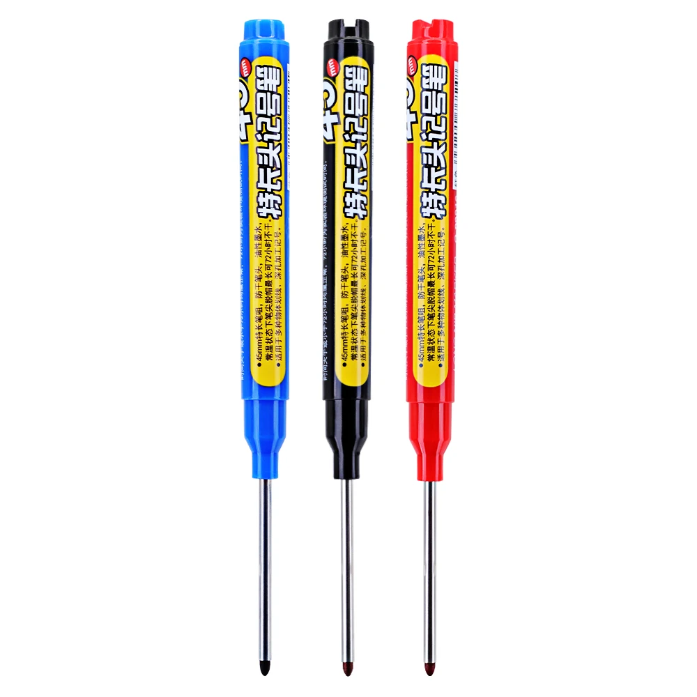 6 Stück Schwarz/Blau/Rot 45mm Spitze Langkopf-Markierstifte, Holzbearbeitung Bohr- und Fliesenmarkierstift Nachfüllbar, für Tiefenloch-Markierung – Detail 3