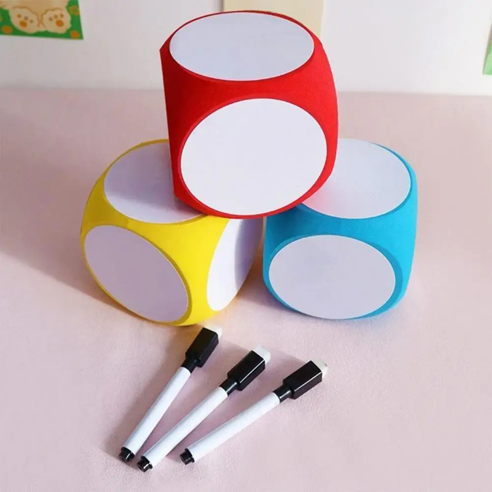 Dados de apagamento secos para crianças Dados de espuma Cubos de jogo em branco Bloco de jogo gravável Brinquedo educativo Ensino em sala de aula DIY