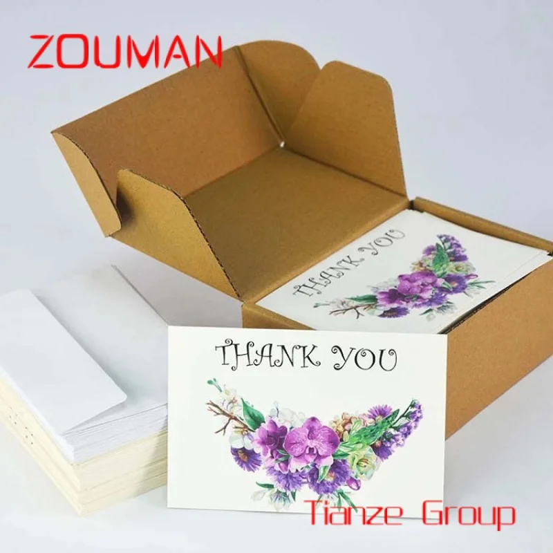 Custom , High Quality Custom Luxury Colour Printed Thank You Greeting Cards With Logo And Envelope For Wedding Birthday