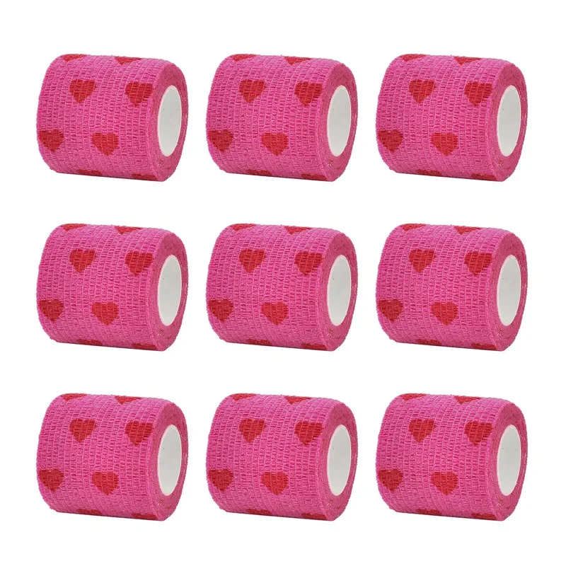 6 Pcs  Red love heart  Printed Self Adhesive Elastic Bandage 4.8m Sports Wrap Tape for Finger Joint Knee