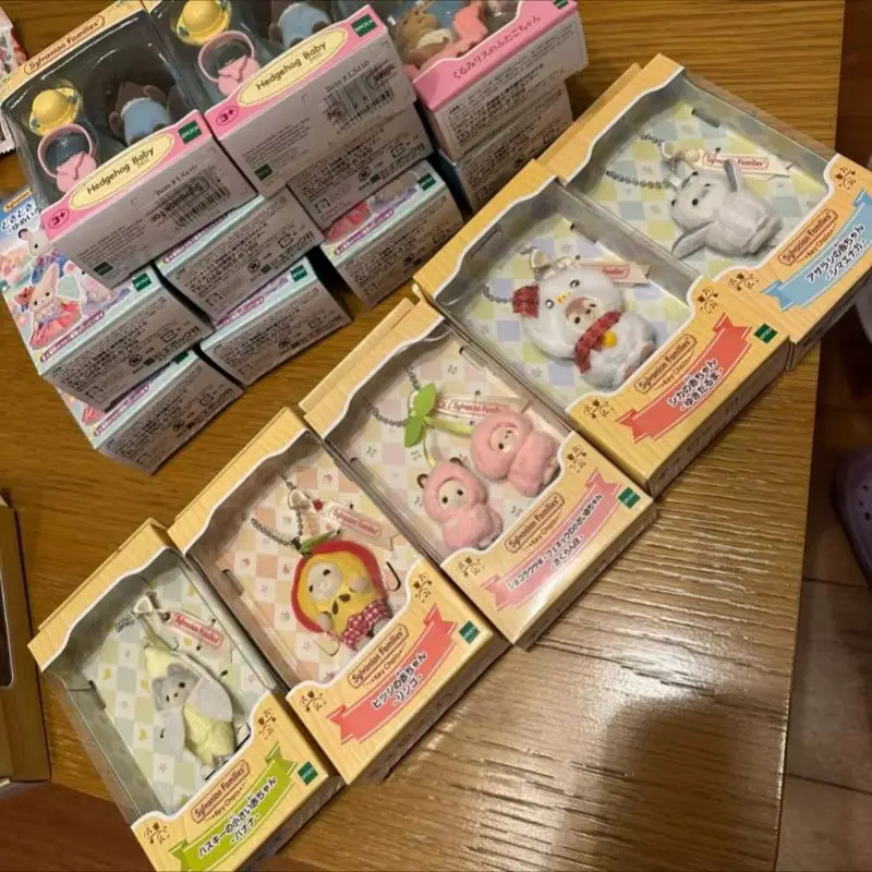 Genuine Sylvanian Families Strawberry Rabbit Snow Deer Apple Sheep Banana Seal Doll Pendant Dolls For Girls Toys Gifts