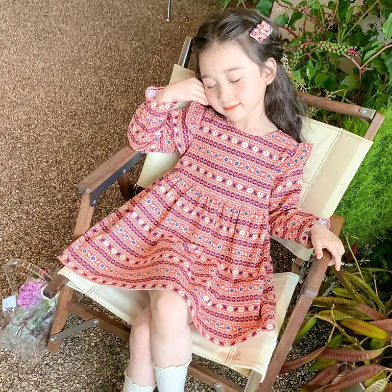 

Новое осенне-весеннее шикарное платье принцессы с длинными рукавами и пышными рукавами для девочек 2025 года — модное платье для маленьких девочек от 4 до 12 лет