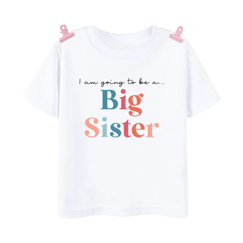 Promoted To Big Sister Est 2025 Print Girls T-Shirt Baby Announcement Child Shirt Tops Kids Short Sleeve Toddler Summer Clothes