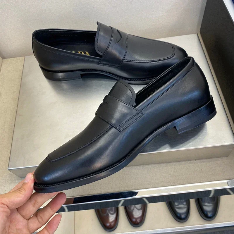 Men\'s Black Leather Penny Loafers Luxury Designer High-quality Calfskin Slip-on Daily Business Casual Shoes