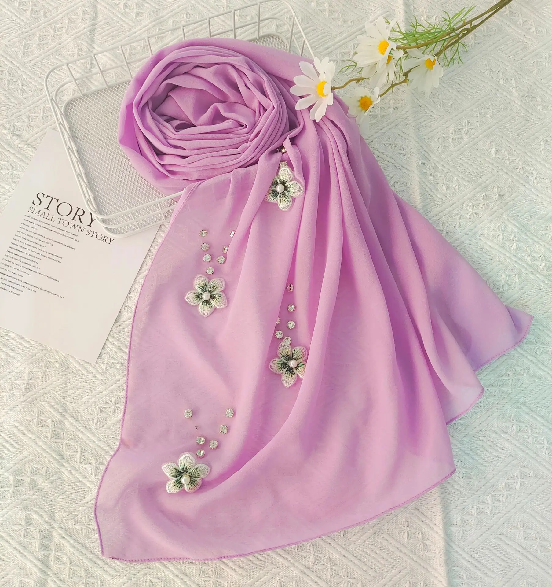 Chiffon Hijab Scarf Woman Turban With Rhinestone Muslim Islamic Headband Plain Shawl Headwrap Women Headscarf Scarves