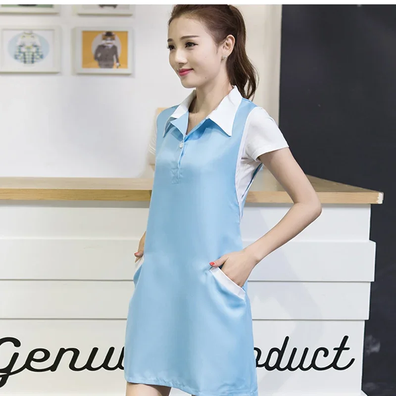 Professional Restaurant Bar Waiter Antifouling Apron Women Home Housework Cleaning Bib Female Nail Coffee Shop Overalls Korean