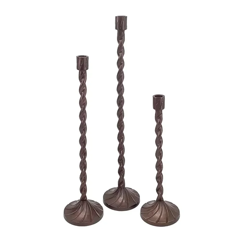 Set of 3 Twisted Aluminum Taper Candle Holders, Handcrafted Candlesticks for Tabletop Home & Party Decoration