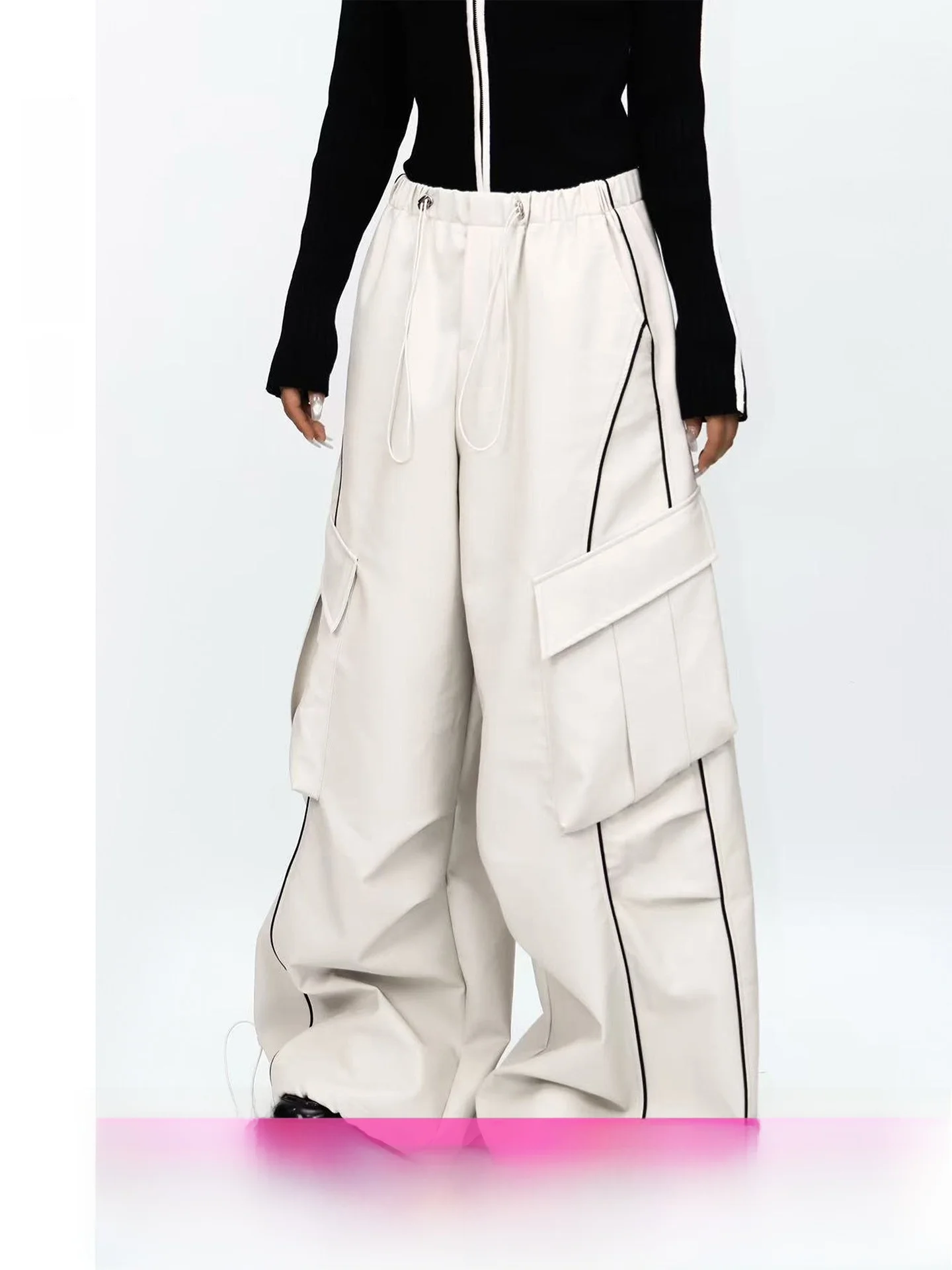 

Cool Casual Loose Female Leather Pants Extra Long Design Style Workwear Trousers Dragging on the Ground Small Audience Design