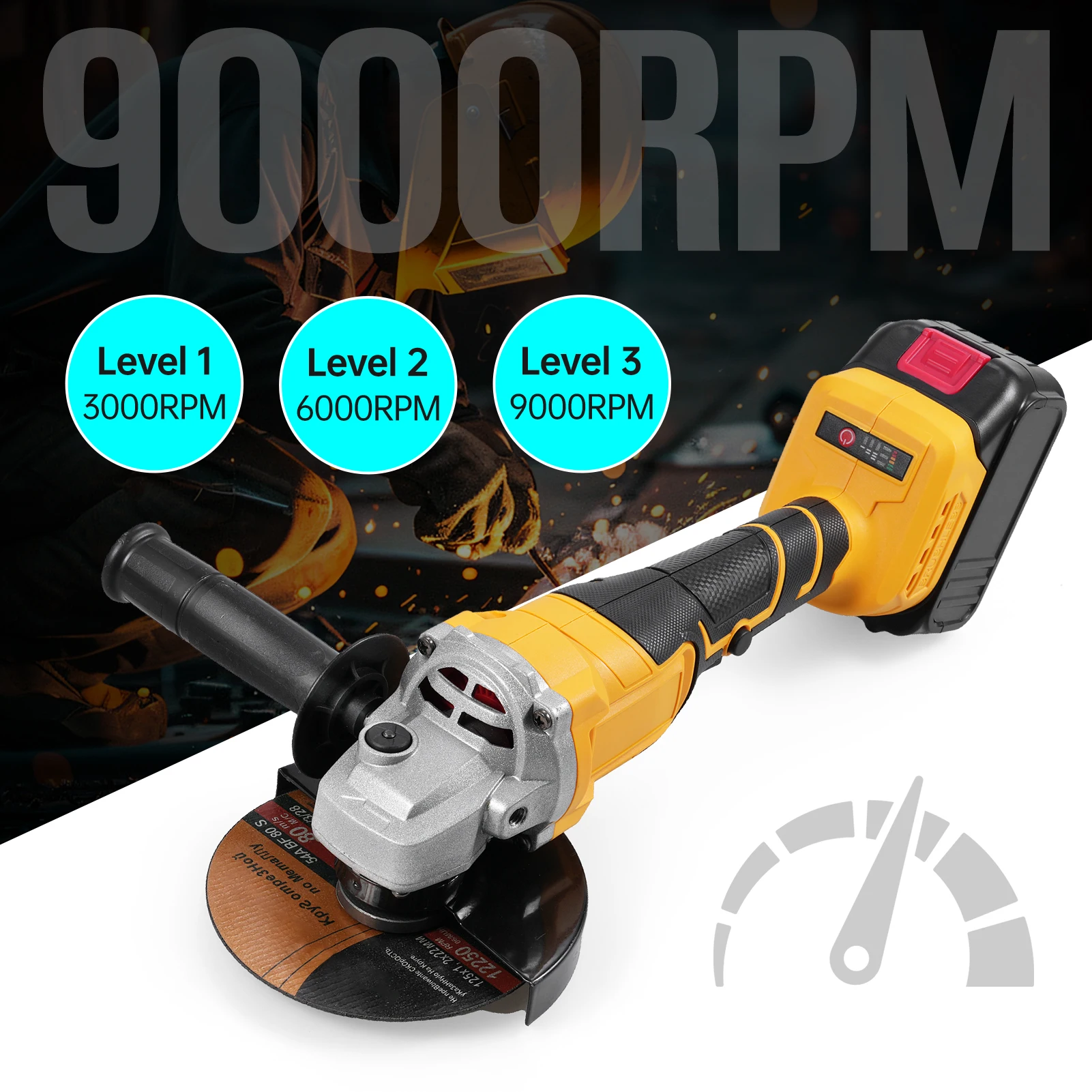 

21V 125mm Angle Grinder Brushless Motor Multifunctional Electric Grinding Tool with 3pcs 5'' Cutting Wheel 2pcs Lithium Battery
