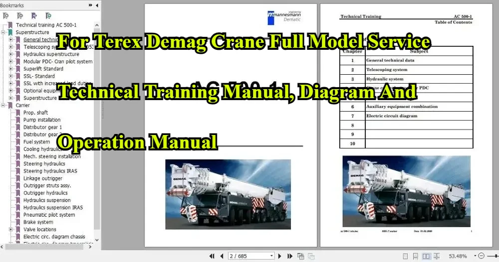 

Для Terex Demag Crane Полная модель обслуживания Техническое обучение Руководство, схема и руководство по эксплуатации
