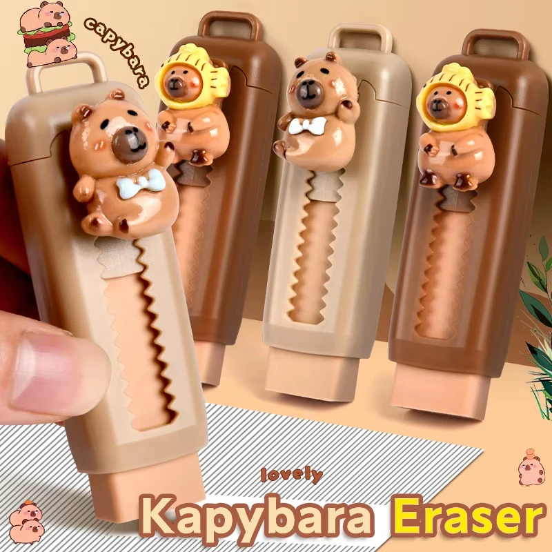 New Kawaii Capybara Retractable Rubber Eraser Random Color Cute Korean Stationery School Office Supplies For Back To School Gift