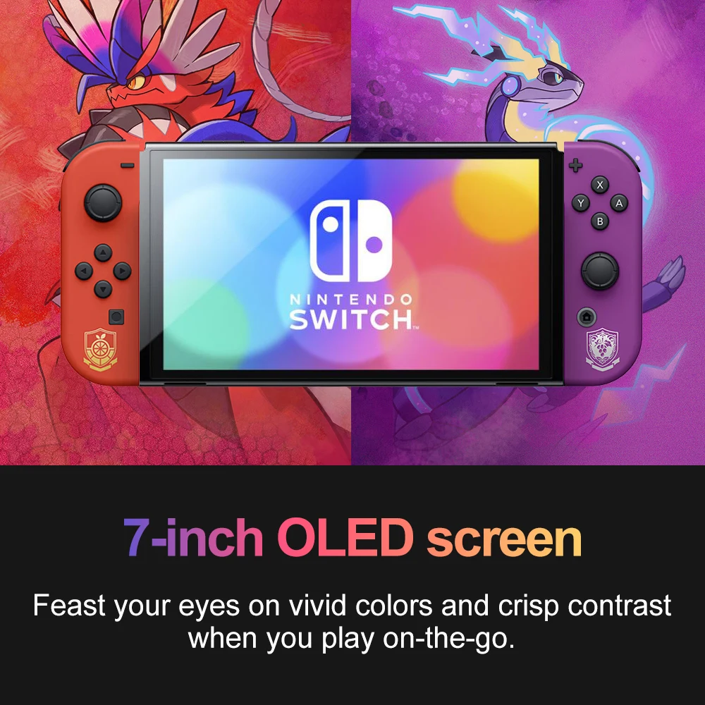 Nintendo Switch OLED Pokemon szkarłatna i fioletowa konsola do gier z 7 Cal OLED 3 tryby gry specjalna konstrukcja 64GB