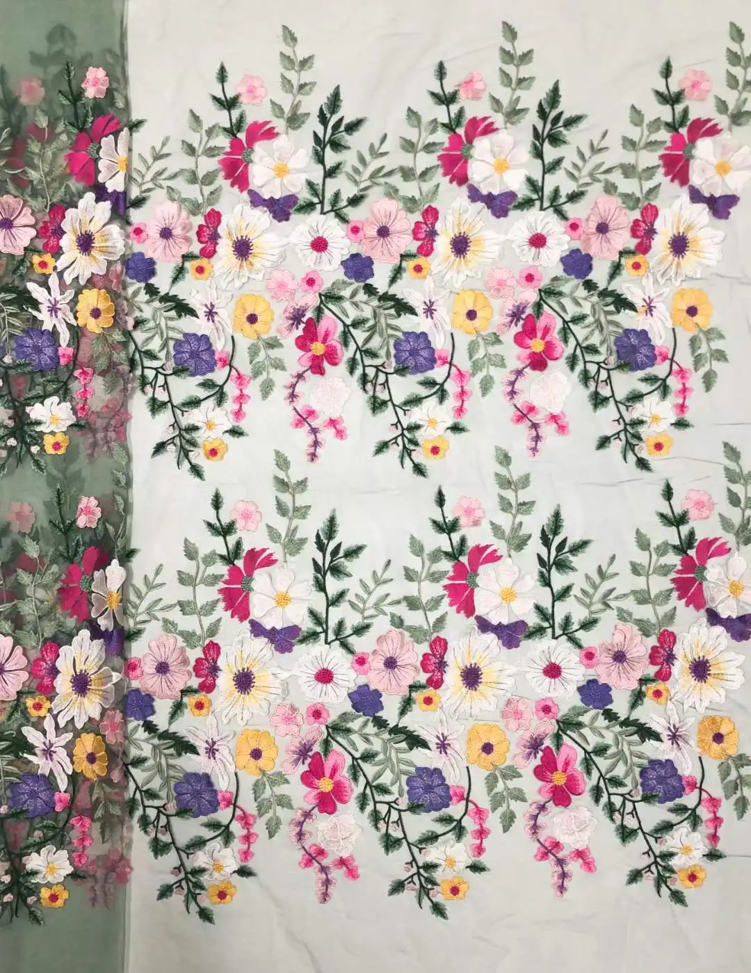 2D Appliqued Florals Colorful Embroidery Mesh Lace Fabric Girls Lady Dress Clothing Sewing Material Luxury Good Quality H874999