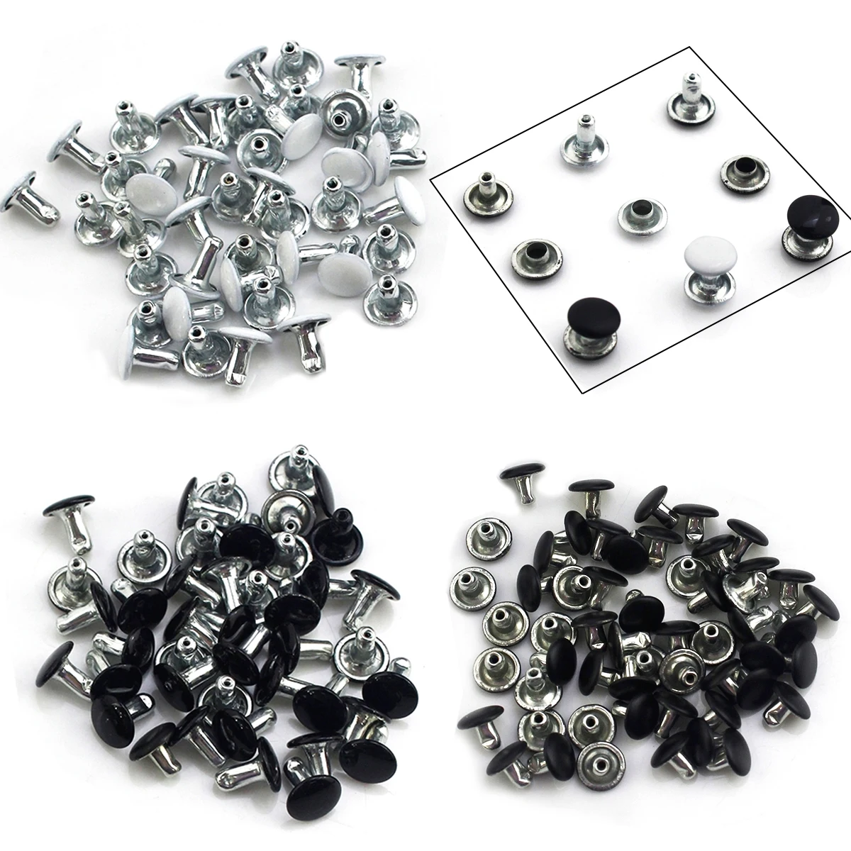 100sets 6/8mm Metal Double Cap Rivets Studs Black White Round Head Leather Craft Bag Belt Clothing Hat Shoes Pet Collar Decor