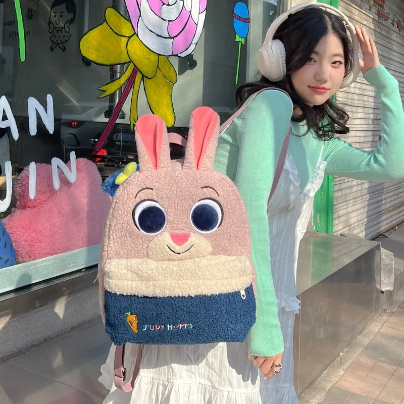 Disney Zootopia Judy Nick Plush School Bag Furry Shoulder Bag Leisure Handbag Girl Cute Fluffy Satchel Tote Travel Backpack Gift