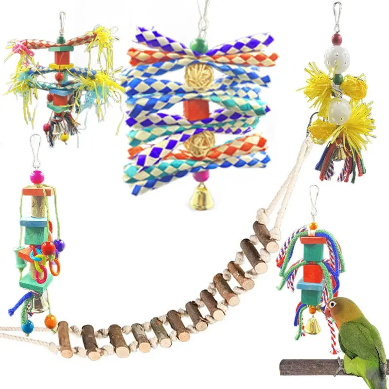 

Parrot Biting Toy Bird Toy Combination Set Suspension Bridge Station Stick Swing Paper Colored Bird Toy