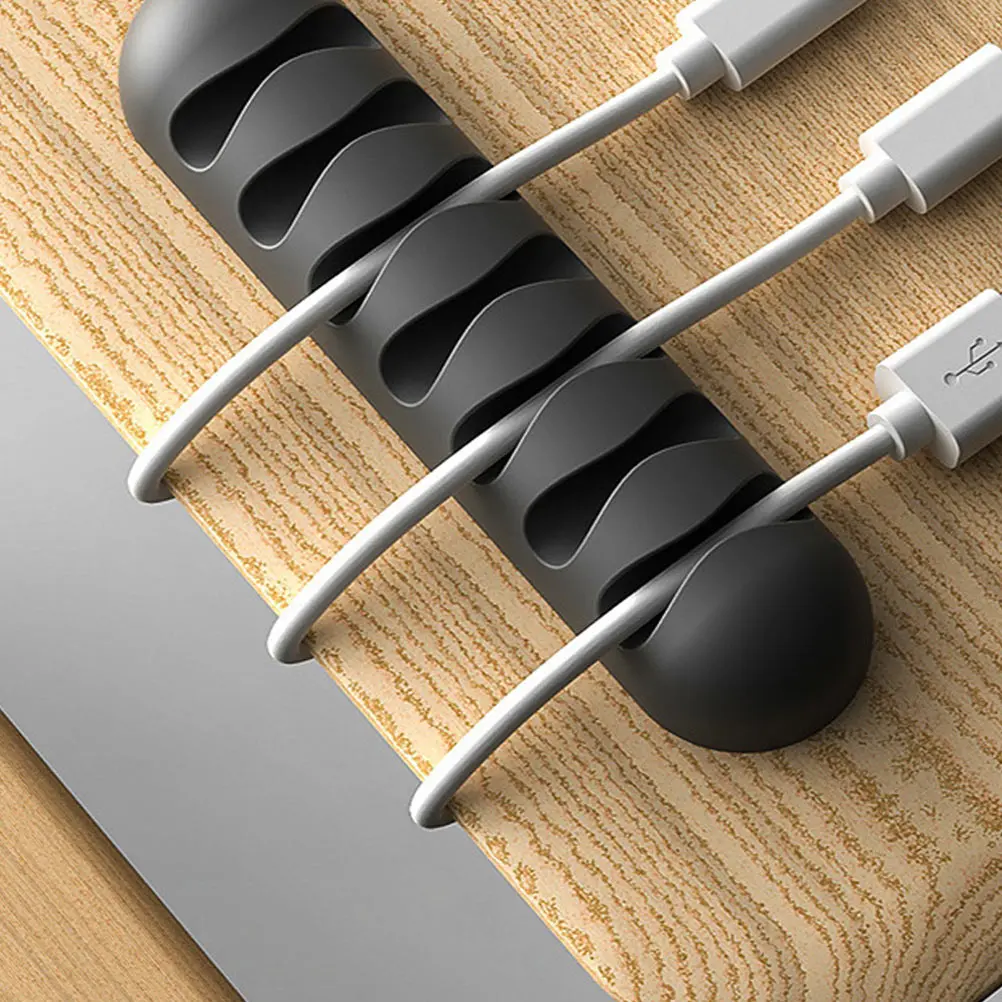 

4pcs Silicone 7-Hole Cable Organizer Strong Durable Cord Management Tool Desktop Wire Holder Lines Black