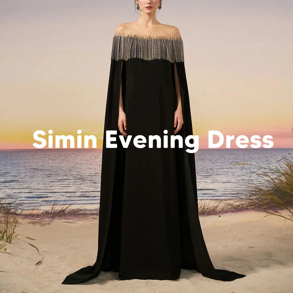 

Simin Women's Customized O-neck Straight Beaded Tassel Evening Dresses With Long Sleeves Floor-Length Formal Elegant Dress 2025