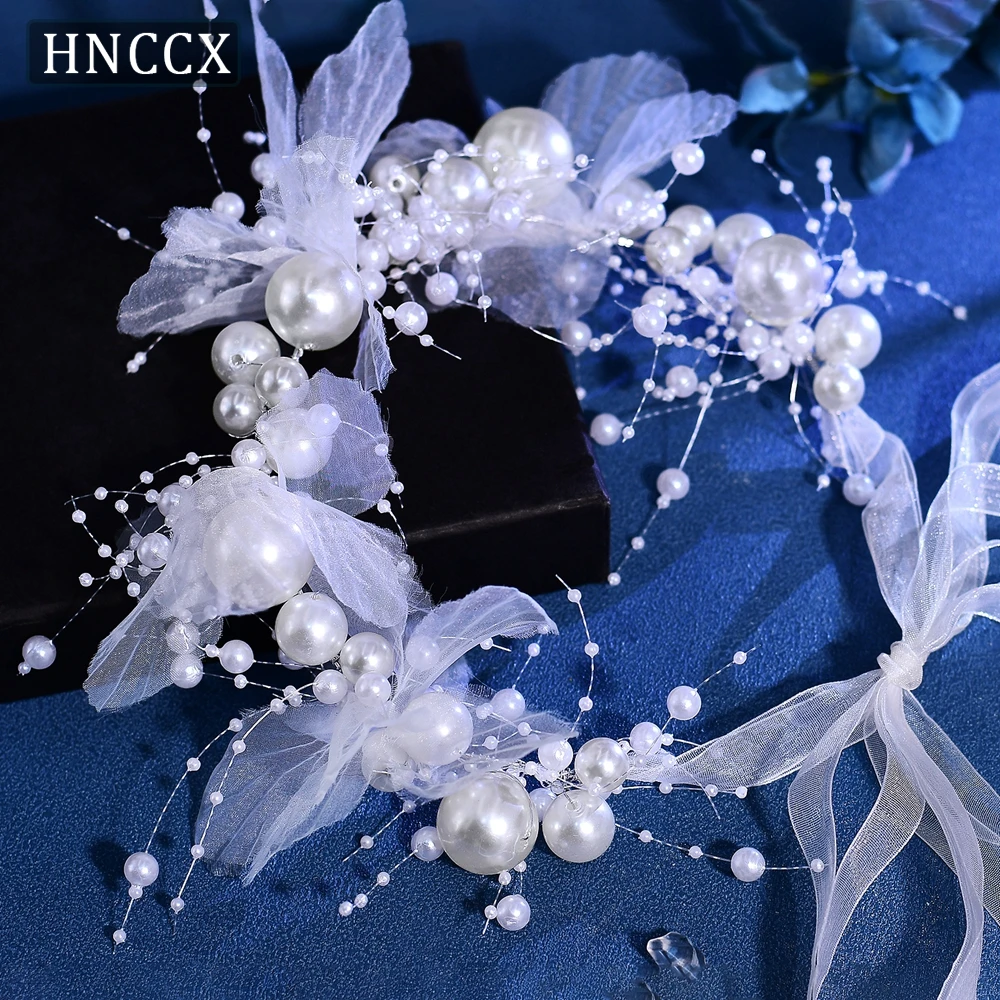 

HNCCX Pearl Fairy Hair Band Bride Headband Gauze Wedding Hair Accessories Bridesmaid Wedding Headwear Women Headpieces CP785