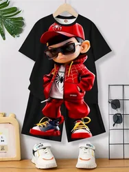Interesting Cartoon 3D Printed Men's Round Neck Short Sleeve 2pcs Suit Urban Street Trend Men's Short Sleeve Top Trend Fashion