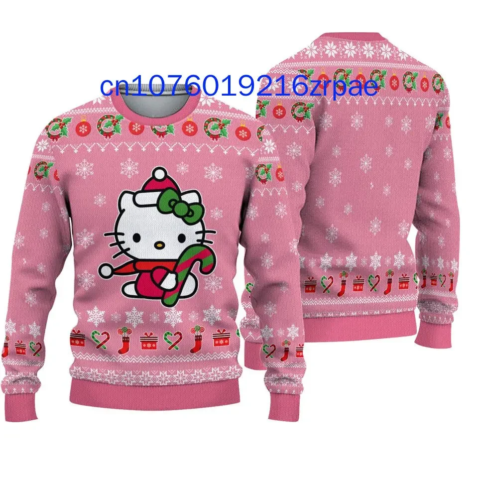 2024 novo natal hello kitty suéter feio masculino e feminino casual desenho animado moletom de natal