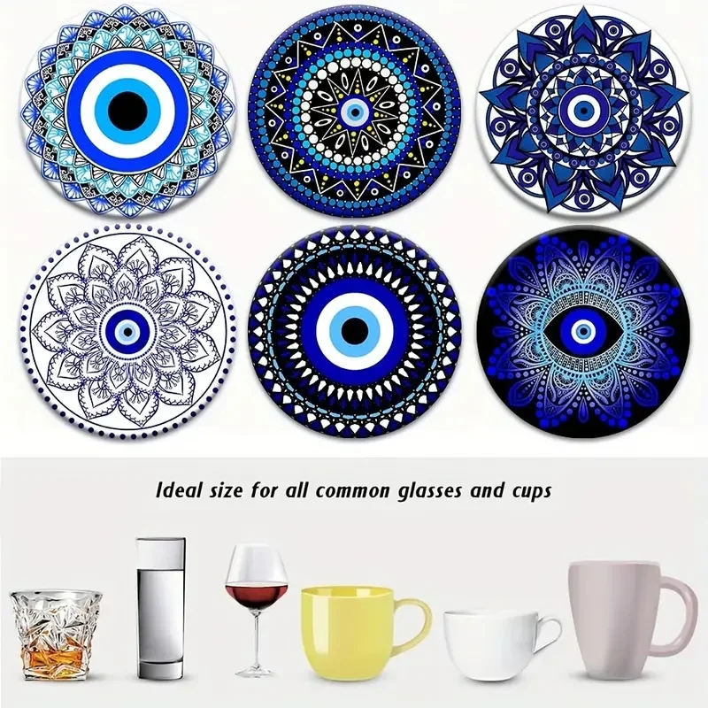 6 Pieces/Set of Mandala Patterned Wooden Anti-Slip Coasters, Suitable for Home Office and Theme Party Decoration
