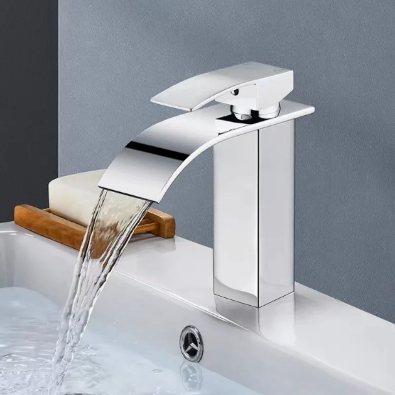Robinet cascade moderne noir en acier inoxydable à bec haut-bas, mitigeur chaud-froid pour lavabo de salle de bain domestique, qualité supérieure