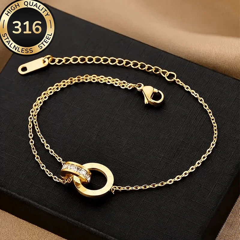 Luxuriöses Vergoldetes Edelstahl-Armband mit Funkelnden Zirkonen für Damen und Mädchen, Römisches Zifferndesign, Modischer Charm-Schmuck, Party-Geschenk – Detail 7