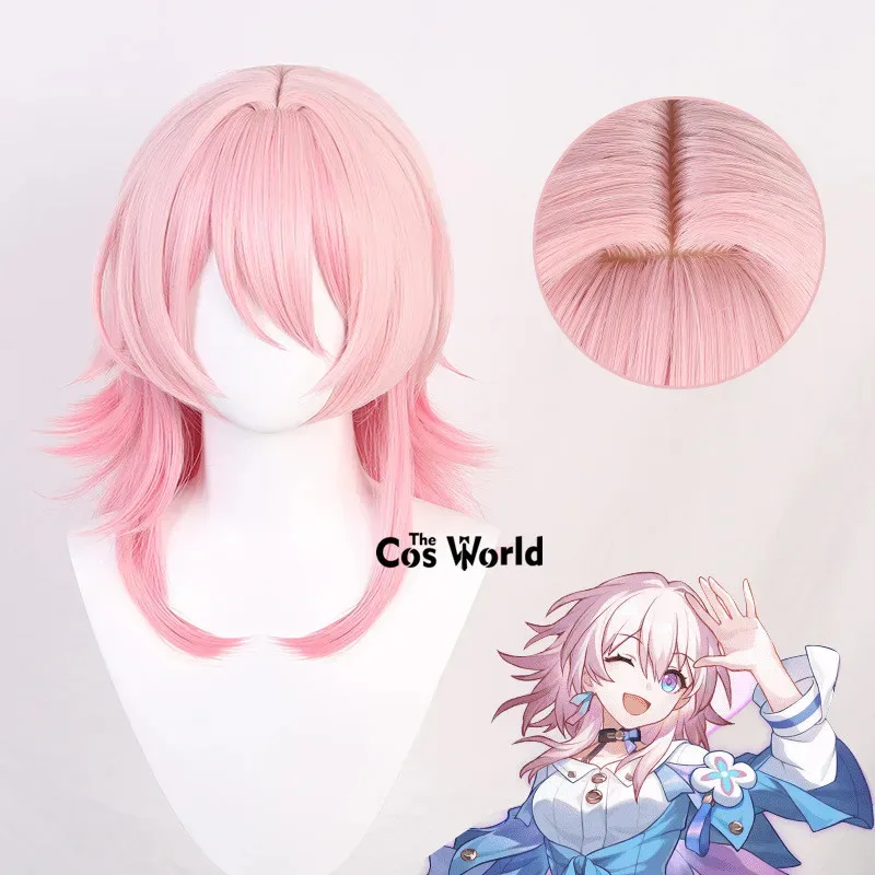 

Honkai: Star Rail March 7th 50cm Long Straight Games Cosplay Wigs Fiber Heat Resistant Synthetic Hair + Wig Cap
