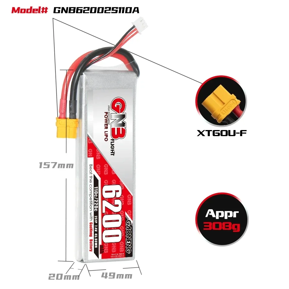 GNB 6200mAh 2S/3S/4S/6S 110C/220C 7,4 V XT60 XT90 LiPo batería para modelos de Hobby RC a escala 1/10 dispositivos eléctricos coche de turismo