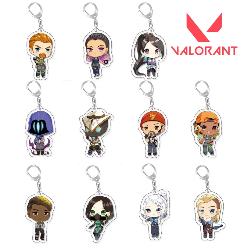 

20Pcs Game Valorant Sage Keychain Anime Killjoy Jett Sova Cypher Man Kawaii Figure Double Side Acrylic Pendant Keyring Wholesale