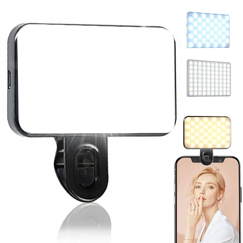 Portable Mini Selfie Fill Light Rechargeable 3 Modes Adjustable Brightness Clip On For Cell Phone Laptop Tablet Meeting Make Up