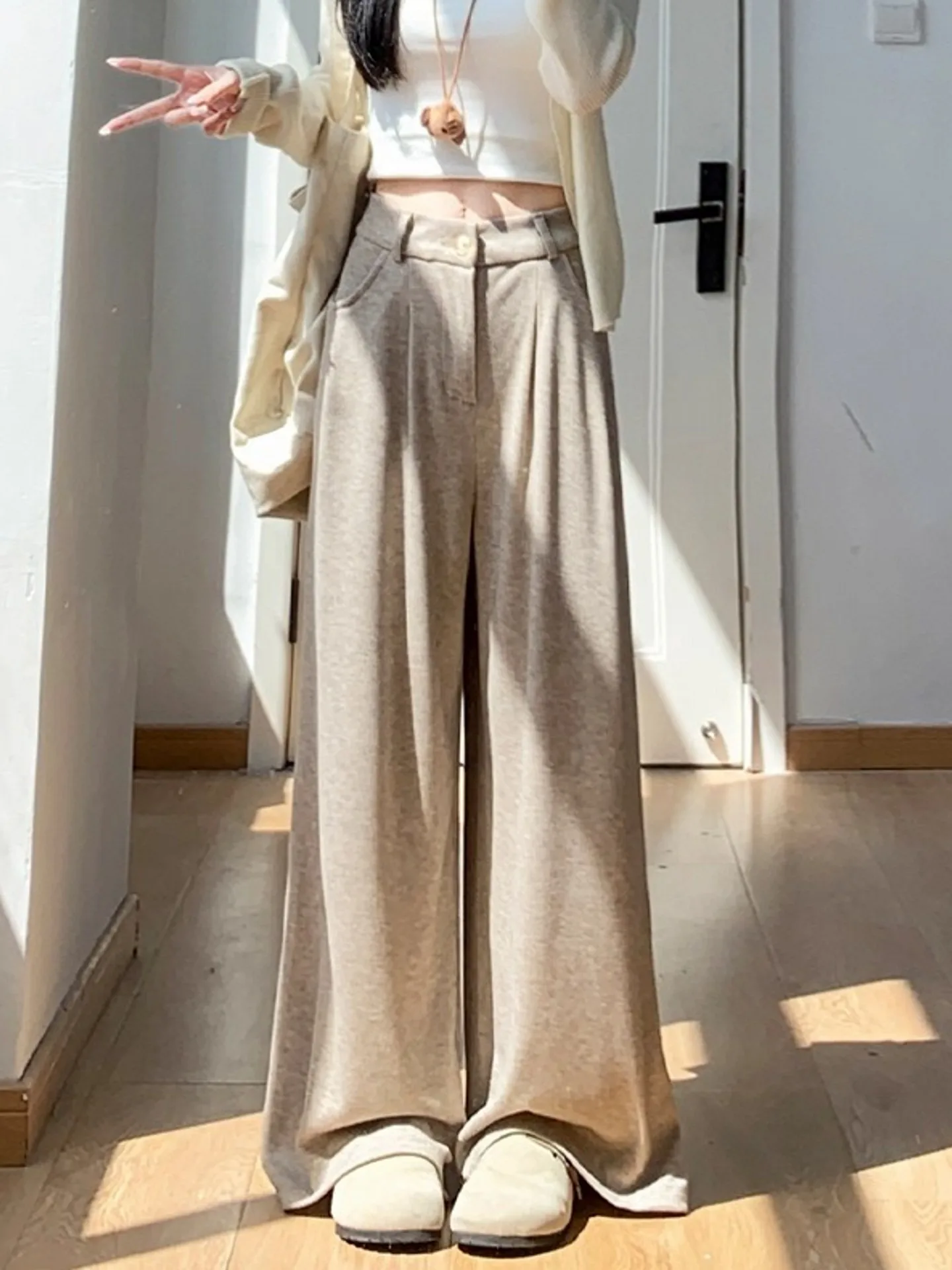 Taille haute ample jambe large costume pantalon femmes printemps automne nouveau Sle riz nouilles décontracté droit pantalons longs coréen Sle