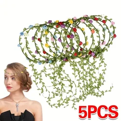 5 Pieces Assorted Colored Flower Crown Wreath Headband Garland Headbands for Wedding Festival Party Vacation Photography Props