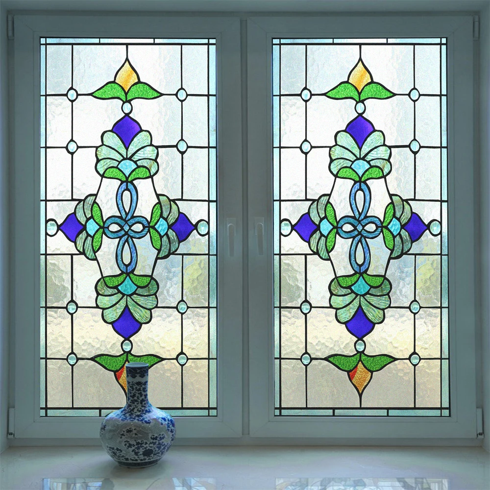 Tiffany Style Privacy Glass Film Sun Blocking Anti UV Glass Window Film Sliding Door Static Non-adhesive Decorative Stickers